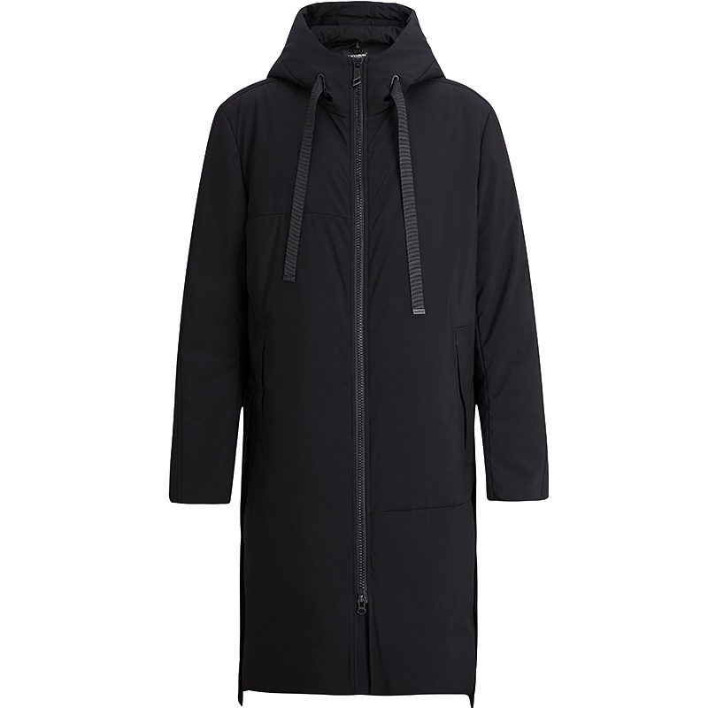 鸭鸭2019秋冬长款羽绒服男青年纯色连帽保暖冬外套潮A-58337男羽绒