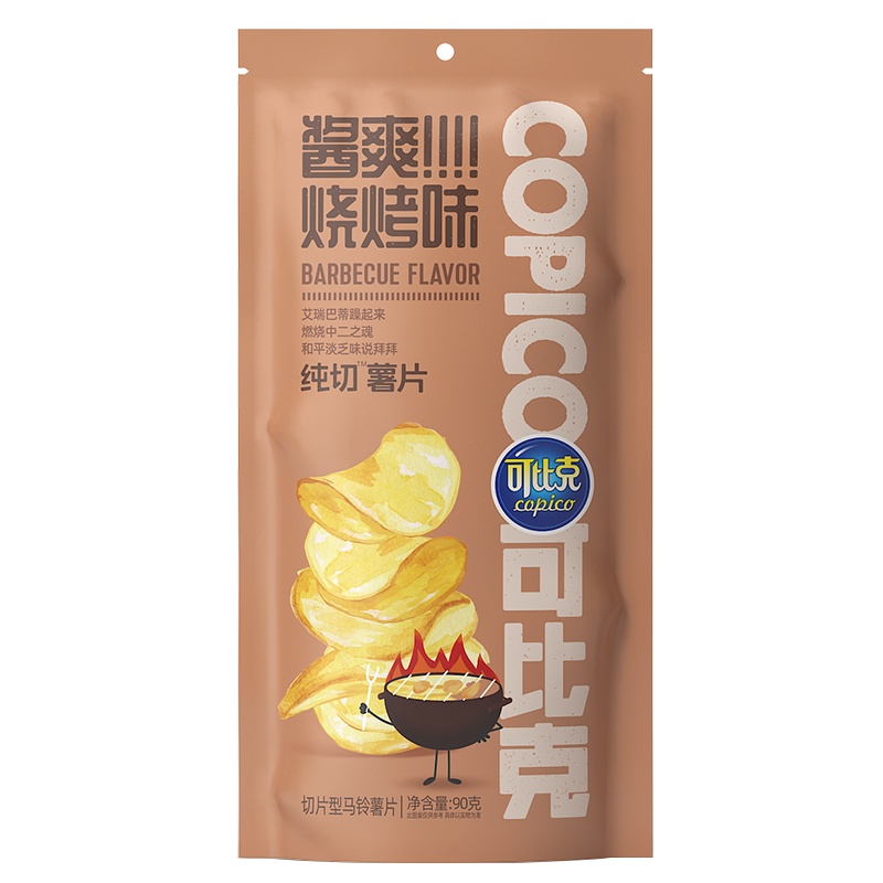 可比克纯切薯片酱香烧烤味零食休闲食品90g立袋装