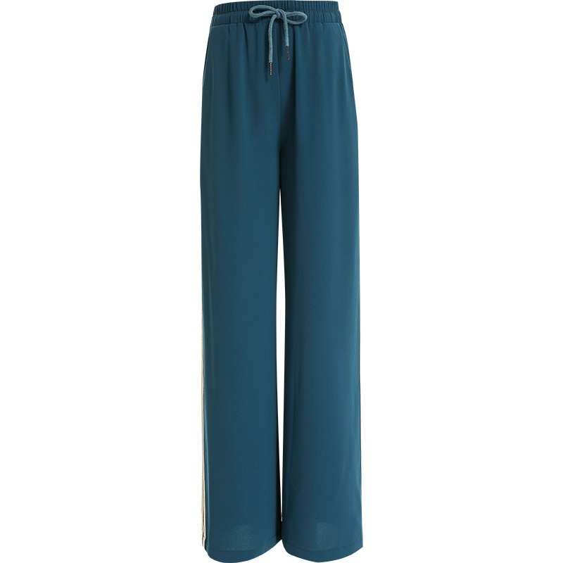 欧昵雪休闲高腰宽松阔腿裤女条纹垂感松紧腰直筒长裤