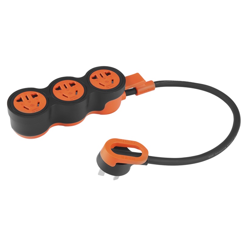 10A新国标抗摇摆工业级摔不烂插座 横向三位组合孔 黑配橘 5米 黑色线材