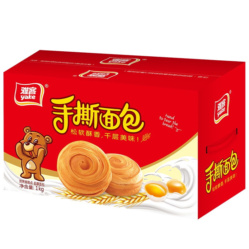 雅客手撕面包1000g整箱装早餐面包小面包糕点零食下午茶点心约20袋