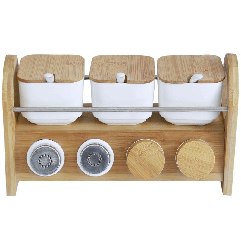 陶瓷调料盒套装厨房用品调味罐调味盒套装调料罐送勺带架子