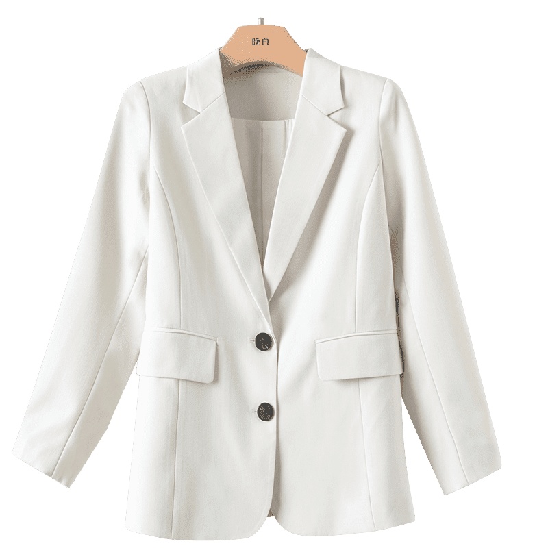 晚白2020秋新品时尚简约纯色翻领长袖休闲百搭上衣外搭西装外套女