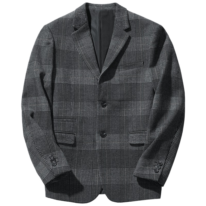 千纸鹤男装格子休闲西装外套2019秋新款青年时尚潮流便西男35163