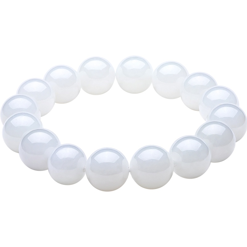 老庙黄金 和田玉圆润温润女士12mm手链