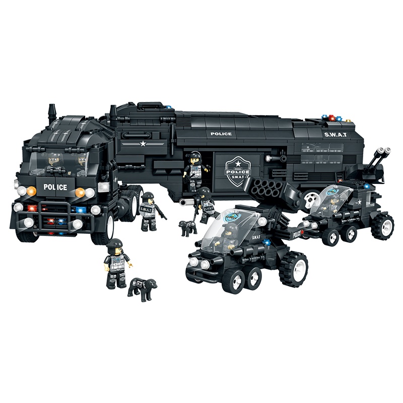 沃马2020新款儿童玩具益智力男孩拼装积木特警系列装甲车拼插模型
