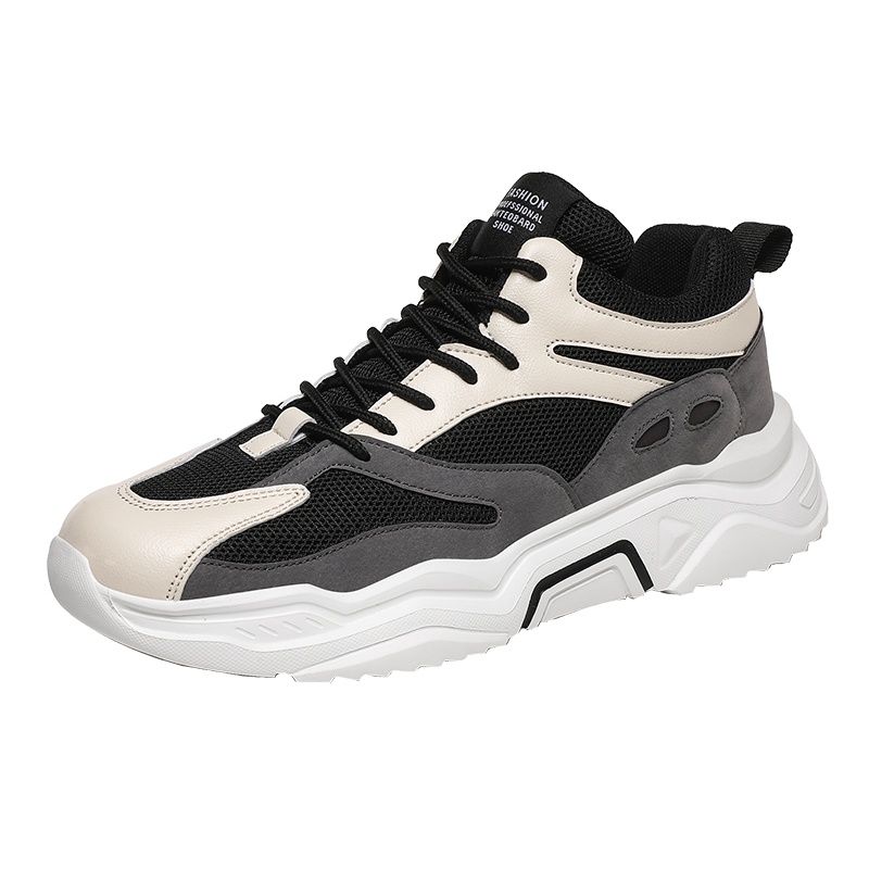 羊骑士2020男鞋新款透气ins老爹增高韩版百搭休闲运动男士中高帮黑色潮鞋