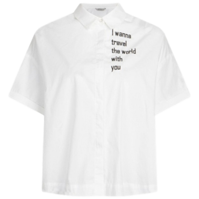 【福利款】拉夏贝尔简约字母绣花短袖方领通勤衬衫