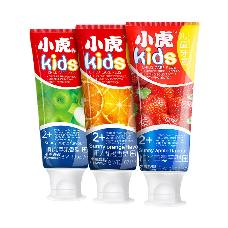 小鹿妈妈 2-12岁护牙宝无氟可吞咽儿童牙膏套装三支装 共180g(多种口味 安全放心)