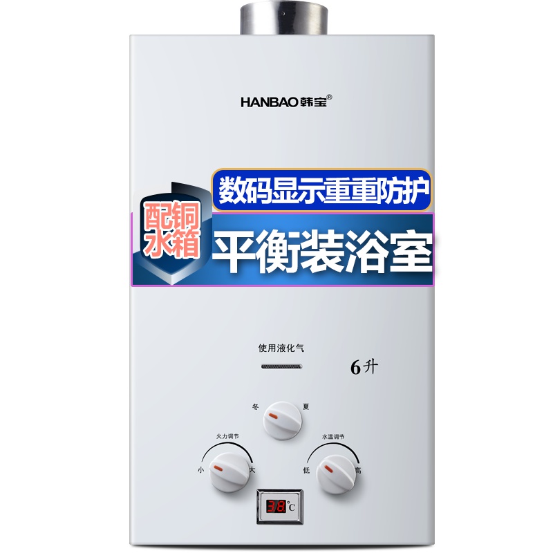 韩宝(HANBAO)6升平衡式热水器燃气天然气 液化气煤气浴室内燃气热水器DSP01-6-天然气-自行安装