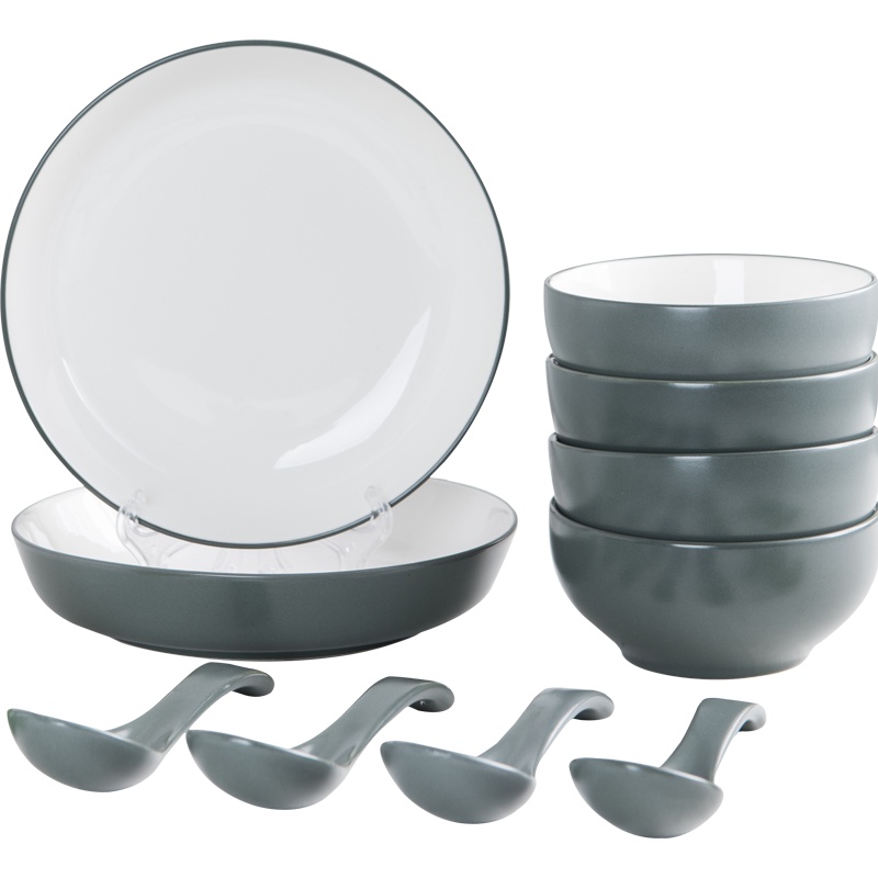 雅诚德(arst) 陶瓷北欧风格色釉餐具创意纯色碗碟套装国产家用灰色10头餐具套装礼盒微波炉可用