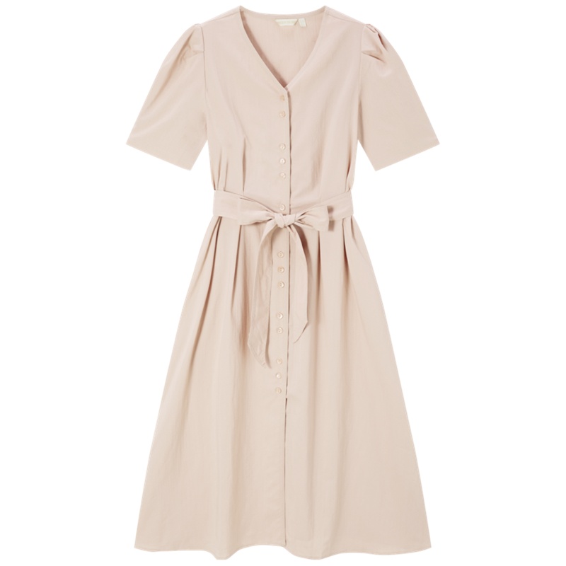 【满198减100预估价：89】森马连衣裙女2021年夏季新款V领收腰显瘦中长款裙子法式气质长裙