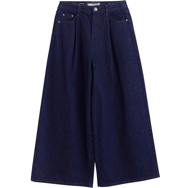 茵曼裤子复古时尚宽松休闲裤女阔腿裤女高腰垂感牛仔直筒长裤港风