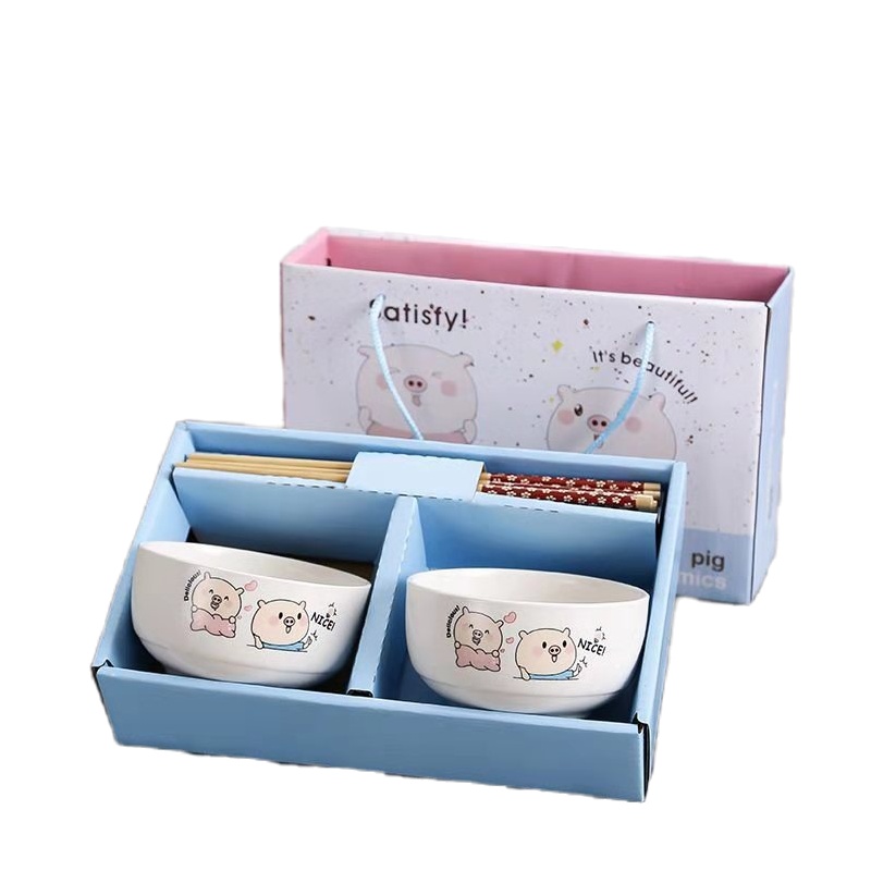卡通陶瓷碗两碗两筷餐具套装