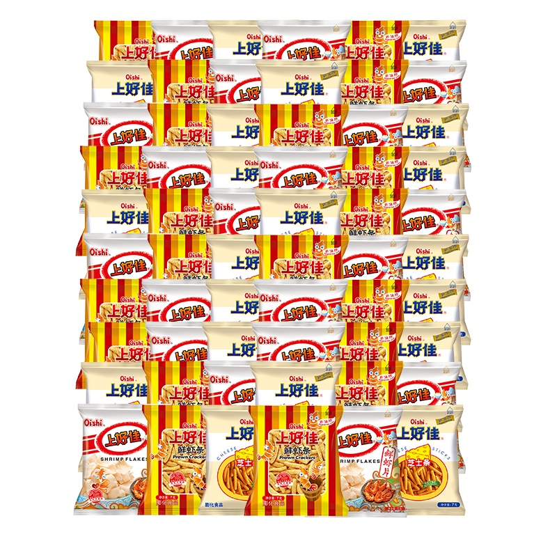 上好佳（鲜虾片6g+芝士条7g+鲜虾条7g）*20包三种口味共60包