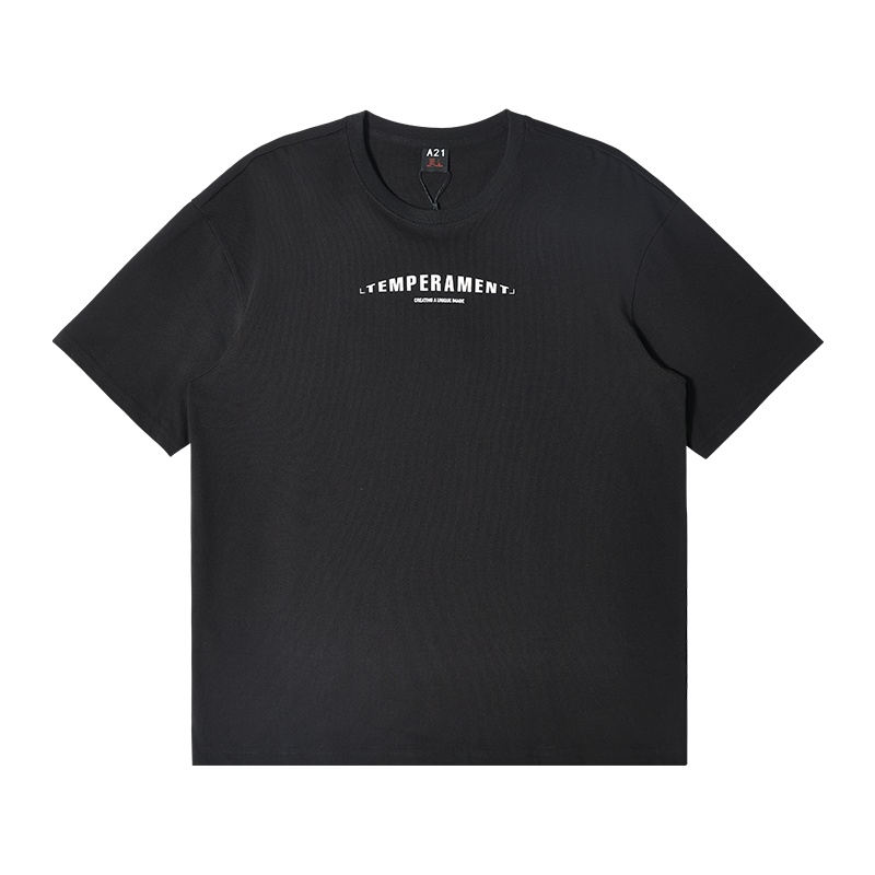 A21夏季2021新款男装 宽松圆领落肩短袖衫潮牌男士T恤上衣时尚tee