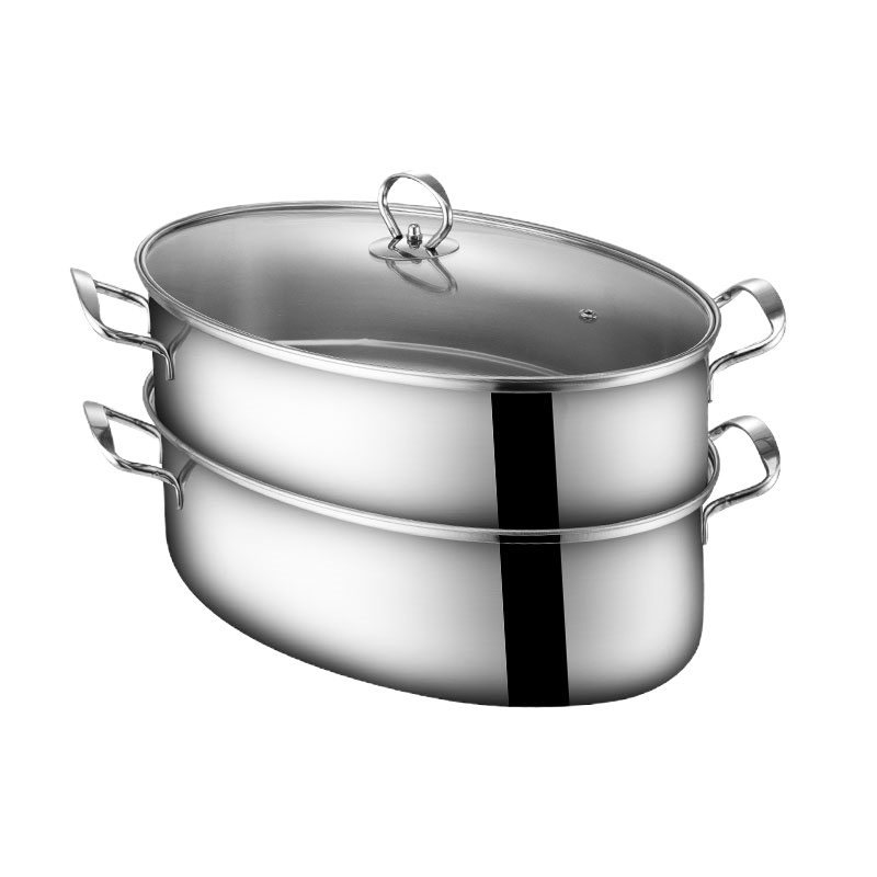 时光旧巷椭圆形蒸鱼锅家用蒸锅一二层加厚蒸鱼38cm电磁炉炉蒸笼蒸 二层+送陶瓷盘/夹/蒸架