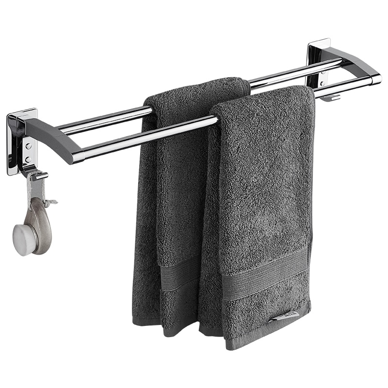 优勤免打孔不锈钢毛巾架卫生间浴巾架浴室厕所置物架毛巾杆单双杆挂架