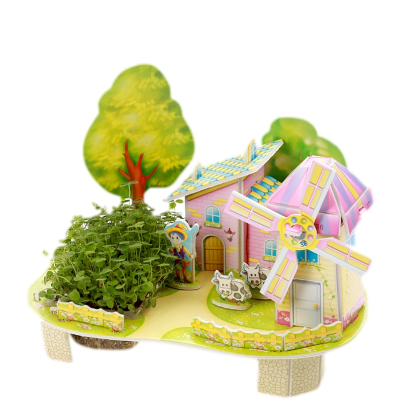 3D立体拼图 种植农场小农庄 益智儿童手工DIY 小屋纸质建筑模型玩具 风车屋 M-002