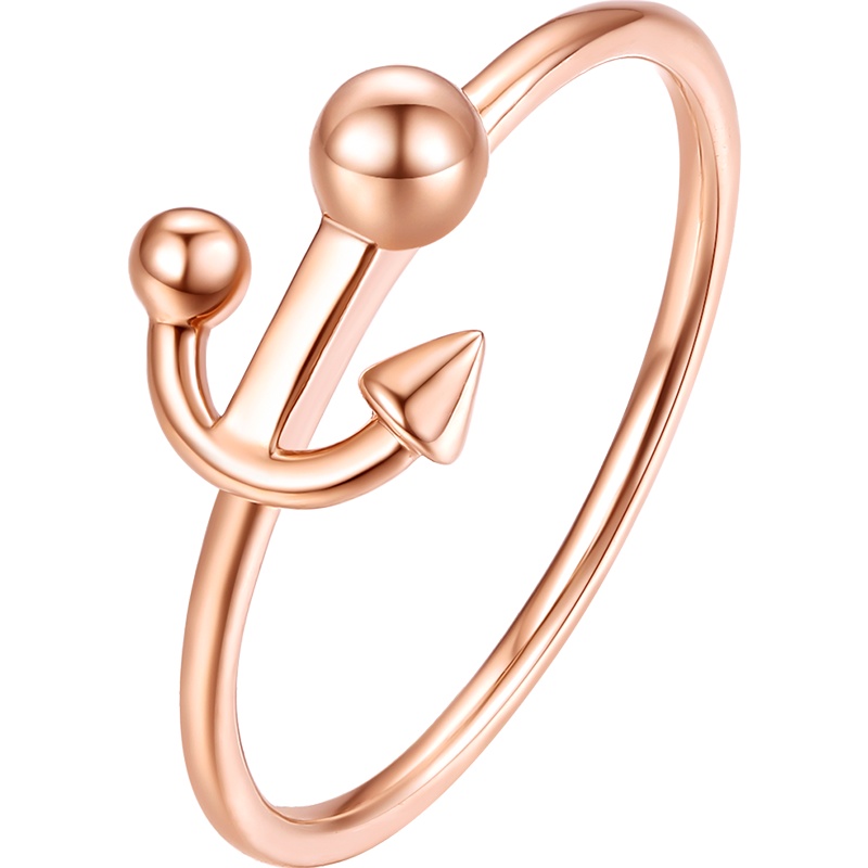 周大生 18K金船锚女戒 亮面工艺 时尚 简约 百搭 送女友