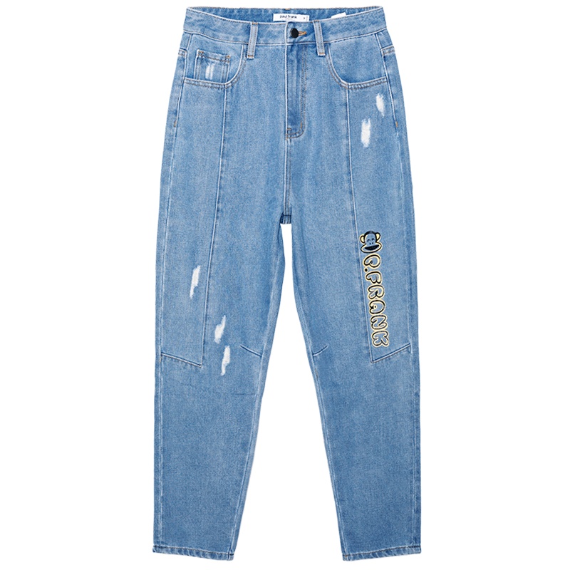 大嘴猴 春夏季新款宽松印花潮流运动休闲裤牛仔裤女