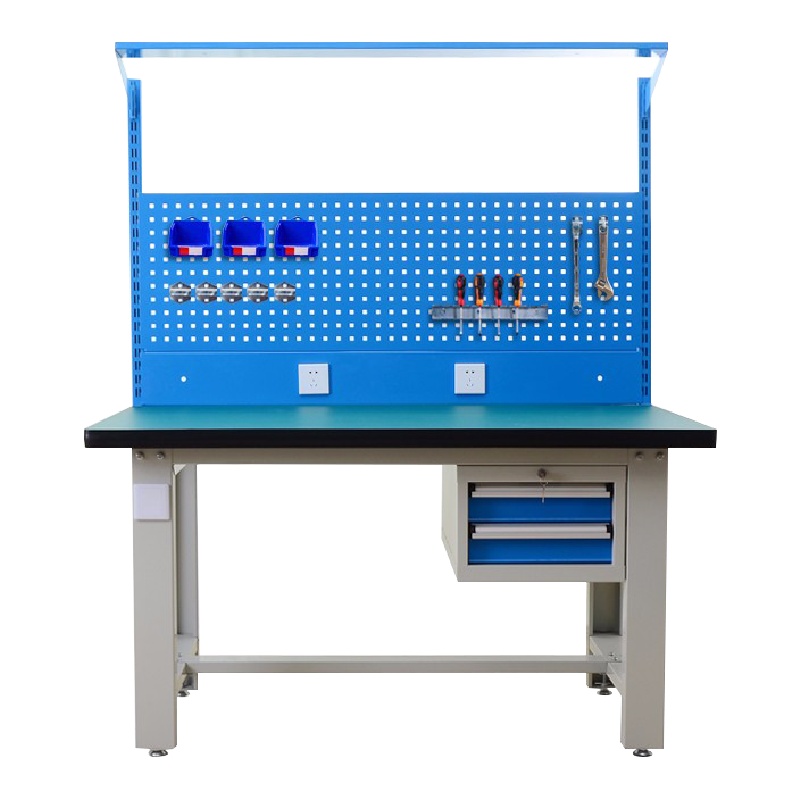 创世人 办公家具维修工作台电工操作台实验台打包台吊二抽带挂板灯板1.5米