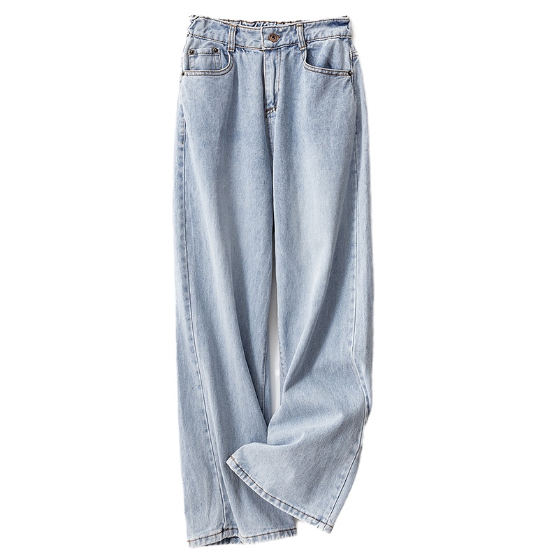 鸭鸭（98%棉）春夏新款女士阔腿牛仔裤薄款宽松垂感小个子直筒长裤