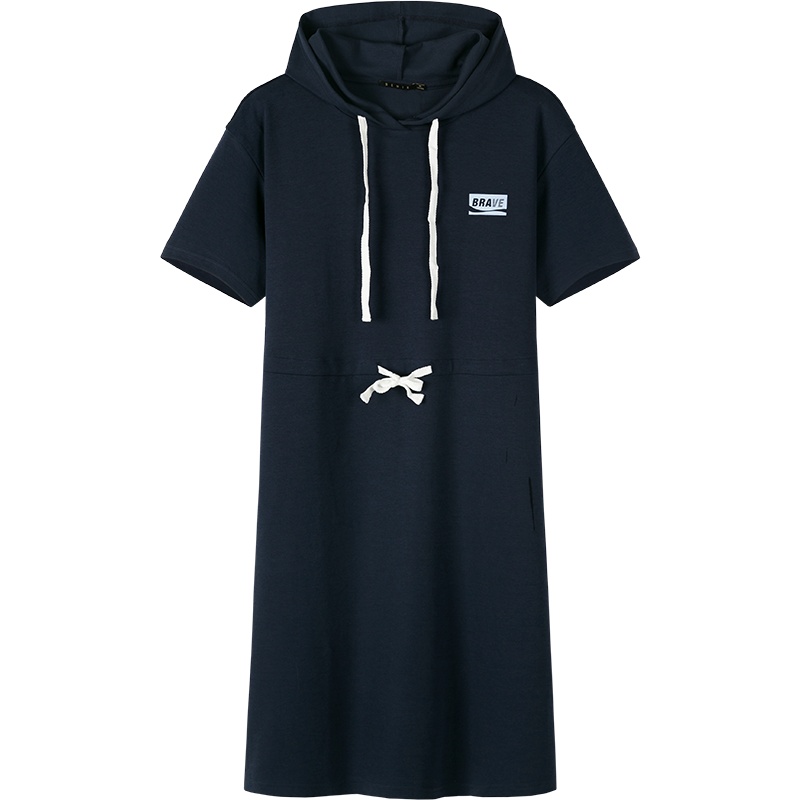 【满198减100预估价：61】Semir森马短袖连帽连衣裙女2019夏季新款撞色印花宽松活力少女运动裙