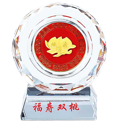 梦克拉 足金工艺水晶摆件 福寿双桃
