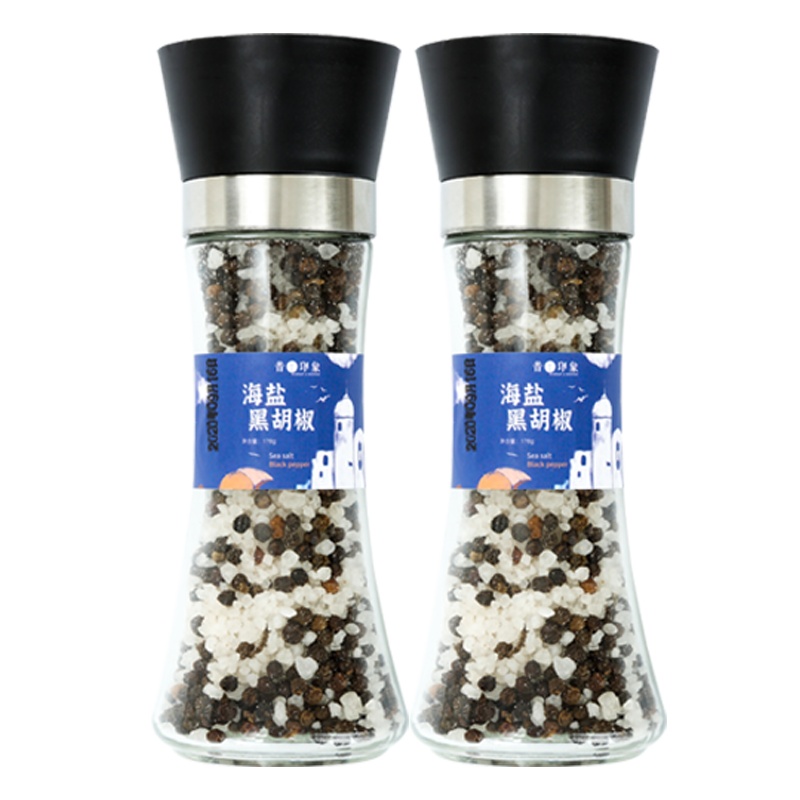 昔日印象海盐黑胡椒粒研磨器黑胡椒方便面粉牛排调料胡椒碎混合调味料178g*2