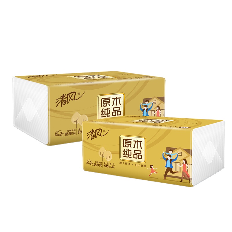 清风 原木纯品S小规格 3层130抽 6包/提