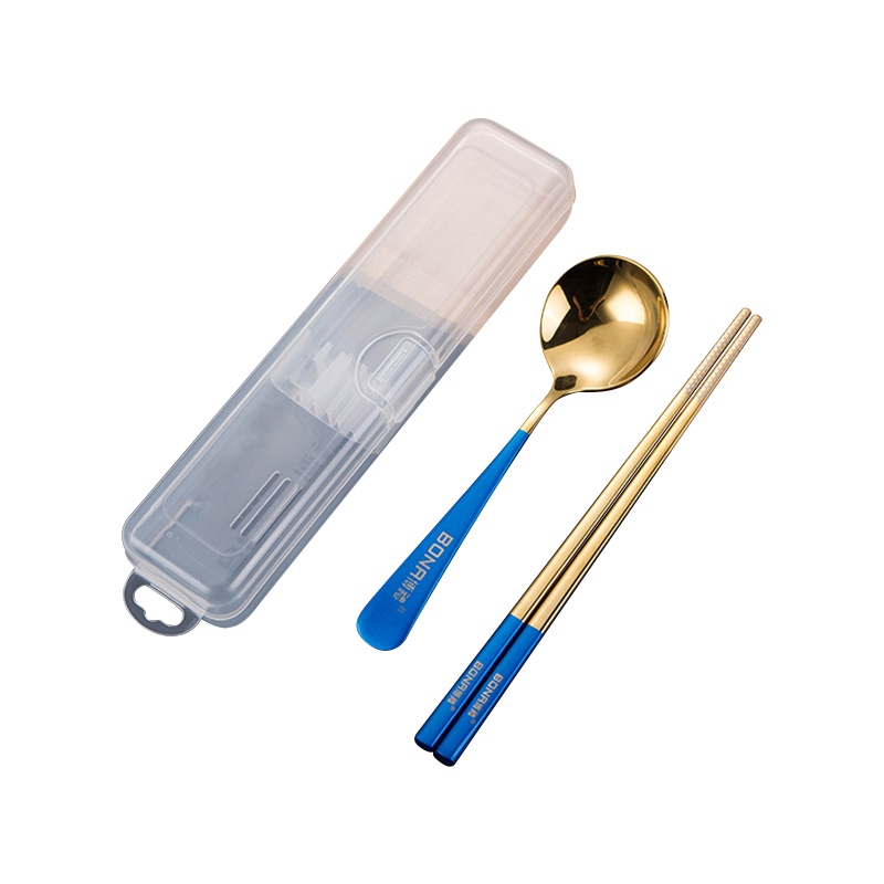 是尚 筷子勺子套装 10套装 PP-BX-05 旅行套装透明盒二件套(蓝金)