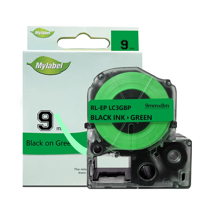 e代经典 9mm绿底黑字标签色带 适用爱普生EPSON LW300;LW400;LW700;LW600P LK-3GBP