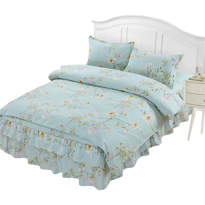 北极绒(Bejirog)家纺 芦荟棉活性印花韩版花边床裙款单人三件套双人四件套1.2/1.5/1.8床床品套装