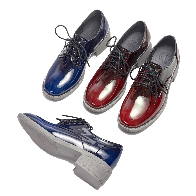 格瑞迪欧单鞋粗跟系带英伦风小皮鞋女软皮漆皮亮面2020春新款学生中跟929-4