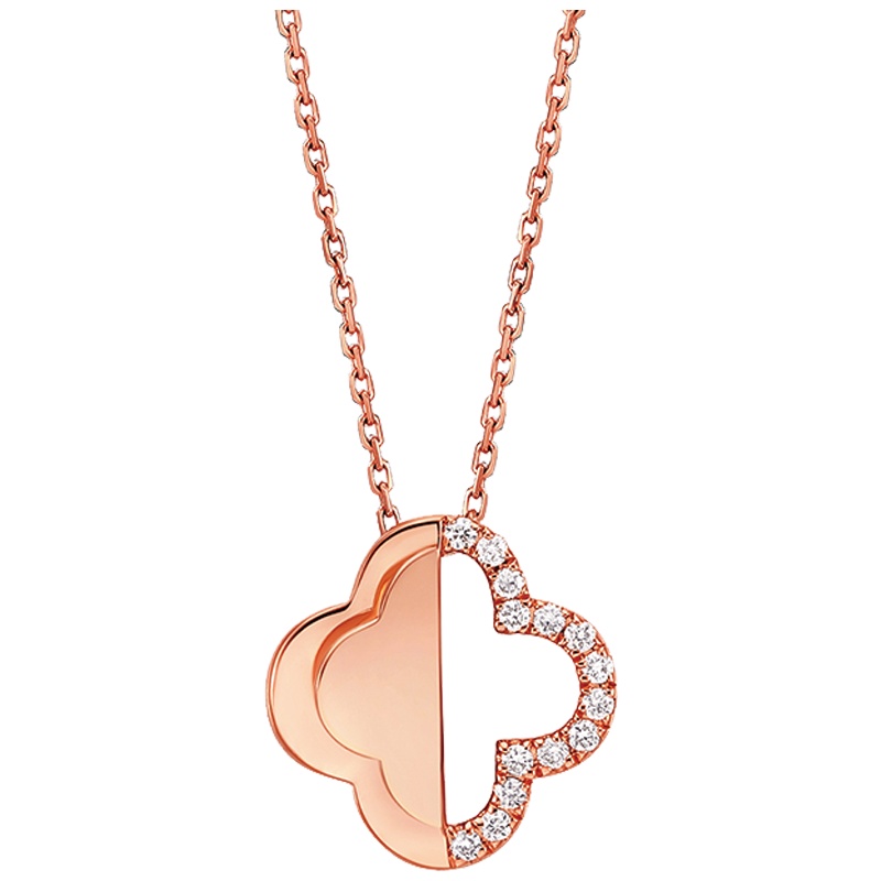 精选周大福小心意系列四叶18K金钻石项链 U170245