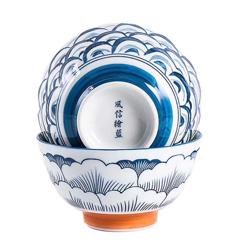贝瑟斯 日式陶瓷碗套装釉下彩吃饭碗餐具4.5英寸五个装