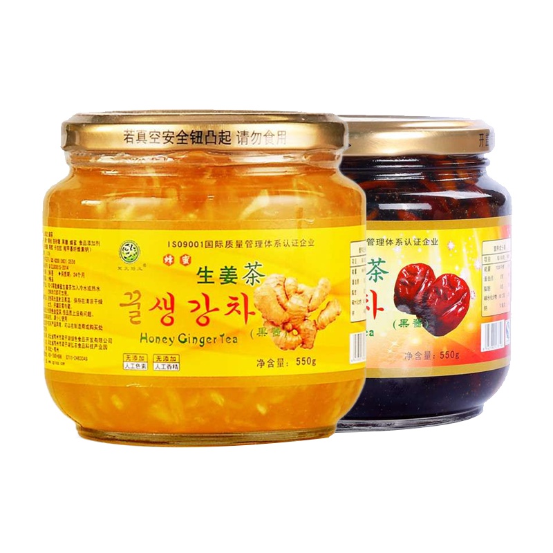 【中华特色】华容馆 楚天碧玉 蜂蜜生姜茶550g+蜂蜜大枣茶550g 蔬果茶冲饮品