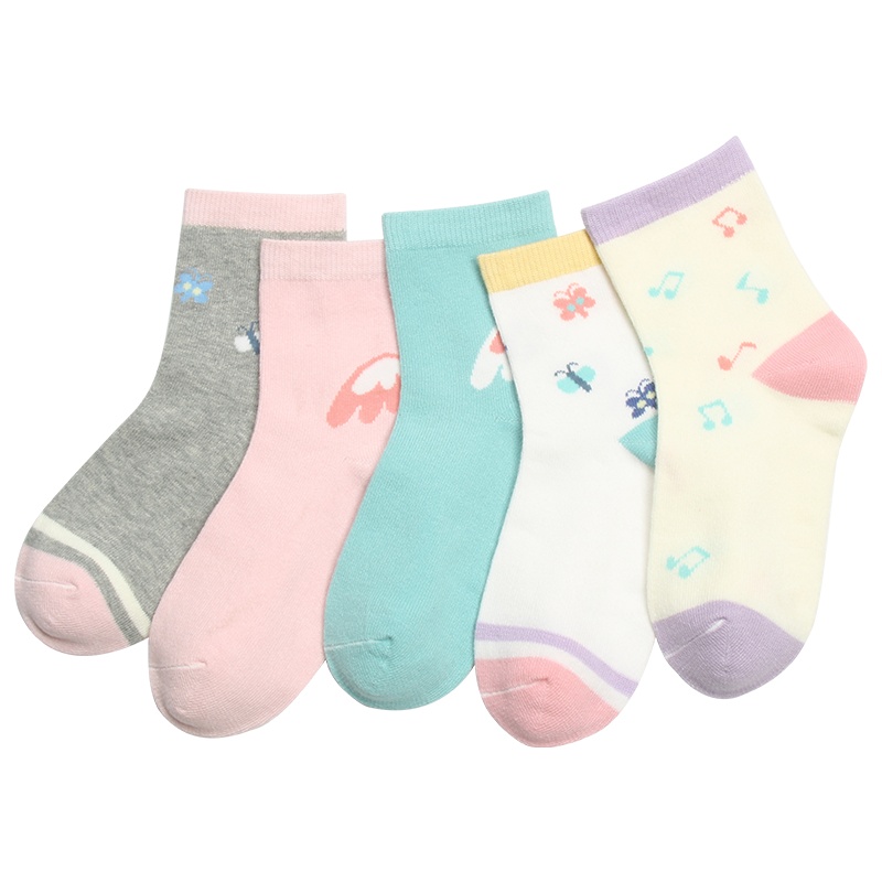 红豆(HODO)女童棉袜2019年新品A类柔软舒适不臭脚女童棉袜儿童袜5双装