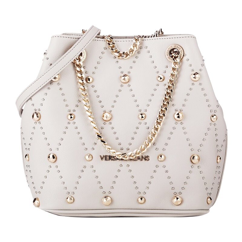 VERSACE JEANS 范思哲 新款女士象牙白色聚酯纤维铆钉装饰手提包 E1VTBBE2 70883 807