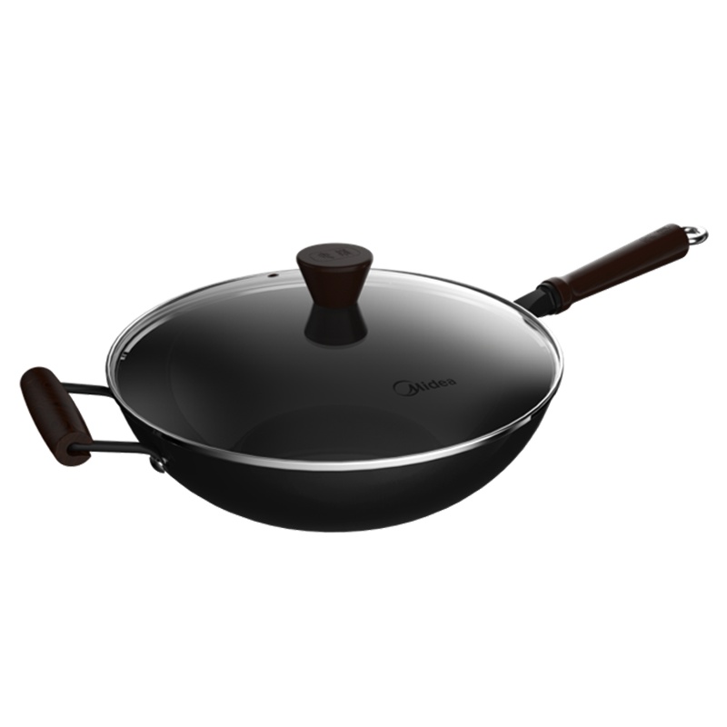 美的炒锅铁锅炒菜锅32cm家用炒锅无涂层烹饪锅具铸铁电磁炉燃气煤气灶明火通用 黑色