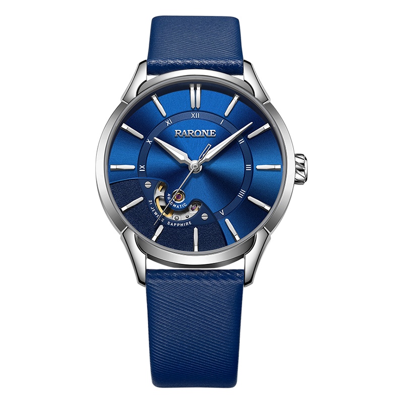 雷诺RARONE新款手表男皮带腕表镂空全自动机械男士手表8670279