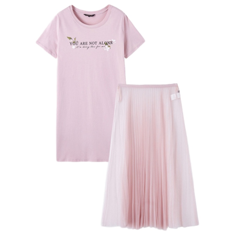 【专柜同款】2020新款夏季拉夏贝尔洋气减龄T恤连衣裙套装显瘦两件套10021023