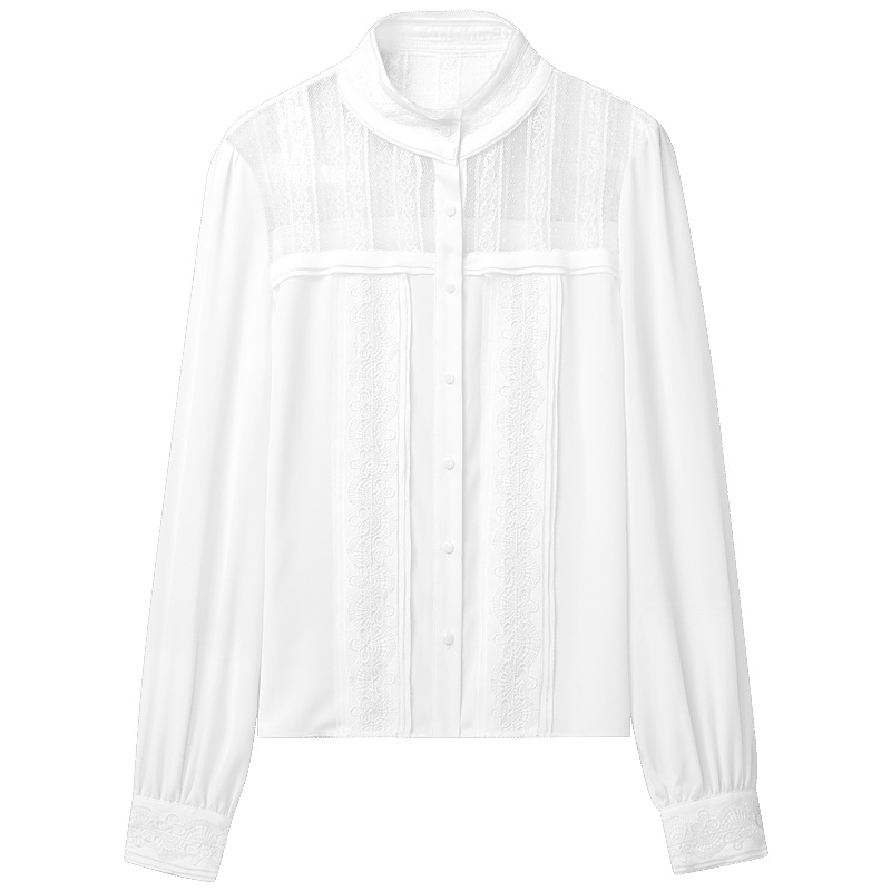 2019爱居兔秋季女装蕾丝拼接长袖休闲衬衫