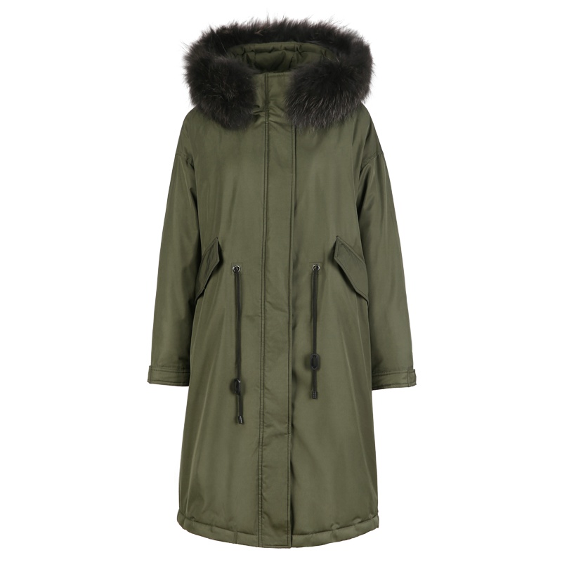 高梵（GOLDFARM）秋冬保暖羽绒服女中长款派克服貉子毛领韩版宽松休闲外套