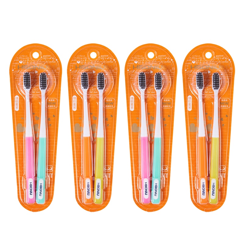 HAONIU皓牛情侣进口备长炭软毛牙刷糖果色软胶手柄8支