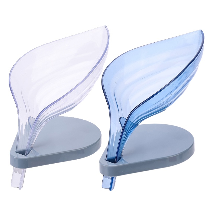 创意肥皂盒浴室免打孔树叶吸盘香皂盒架卫生间沥水洗衣皂盒置物架 三维工匠 透明款白色+蓝色