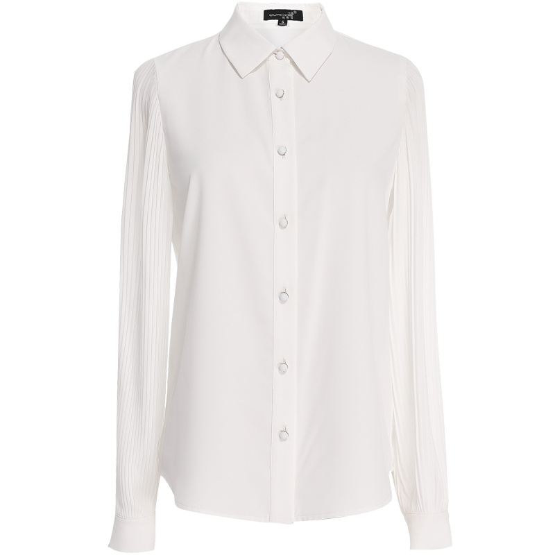 欧昵雪翻领拼接压皱长袖职业衬衫上衣女显瘦打底衬衣