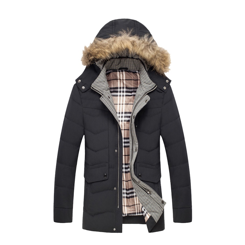 雪暖羽绒服男 修身冬装时尚大毛领中长款羽绒服男 商务休闲外套