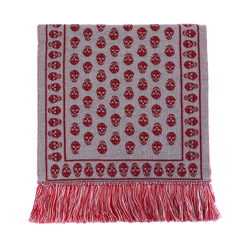 ALEXANDER MCQUEEN 亚历山大·麦昆 女士黑色红色纯羊毛流苏围巾红色 358929 3707Q 5974